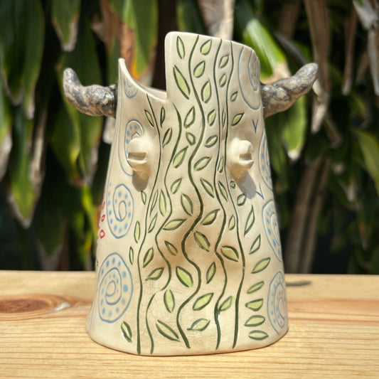 The faun, faun vase, faun protector, spiritual art, spiritual ceramics, unique art, pottery, porcelain, mythical pottery, unique gifts. Gifts for those who have it all, gifts for those who have everything, 